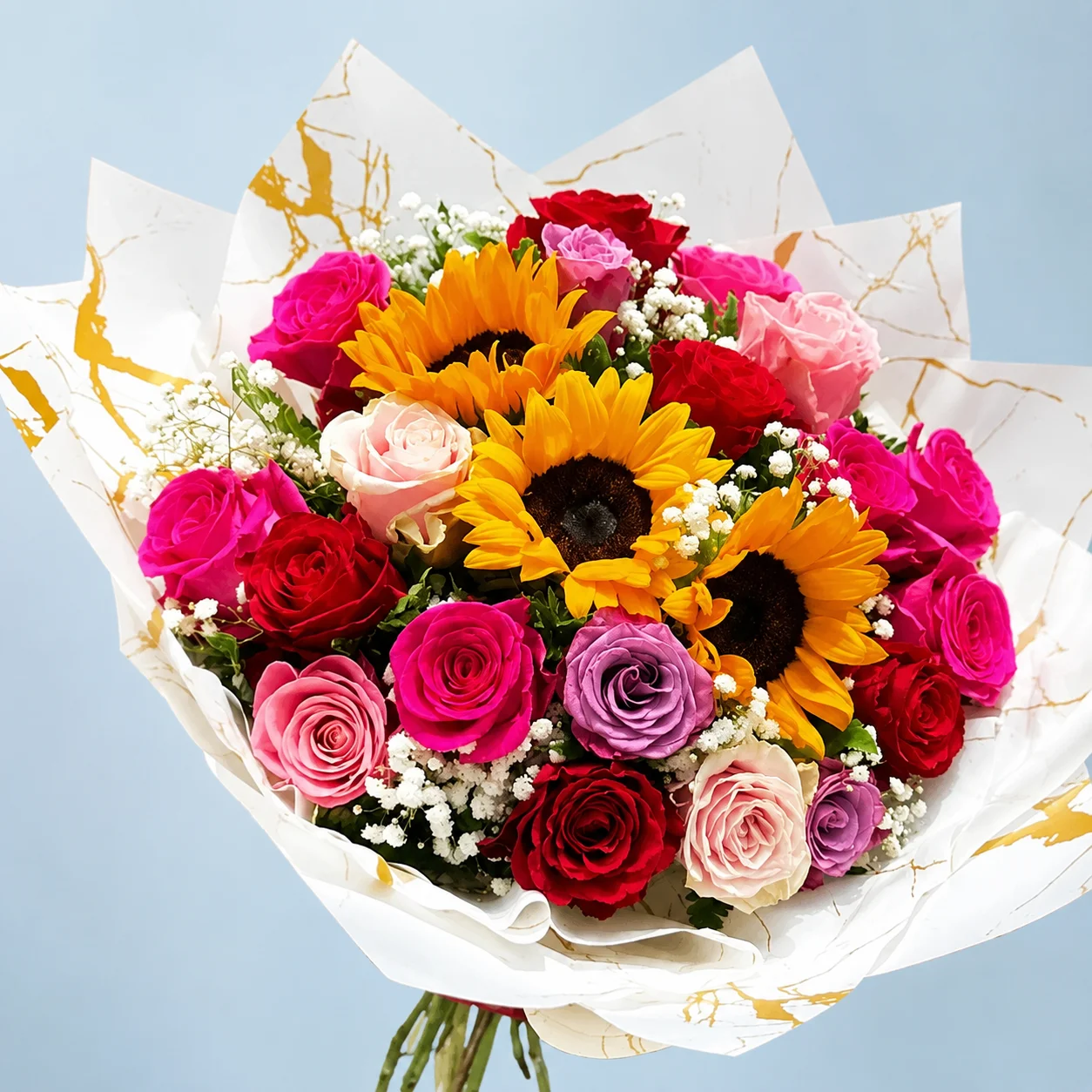 Bouquet Jardín Vibrante - Girasoles y rosas de colores